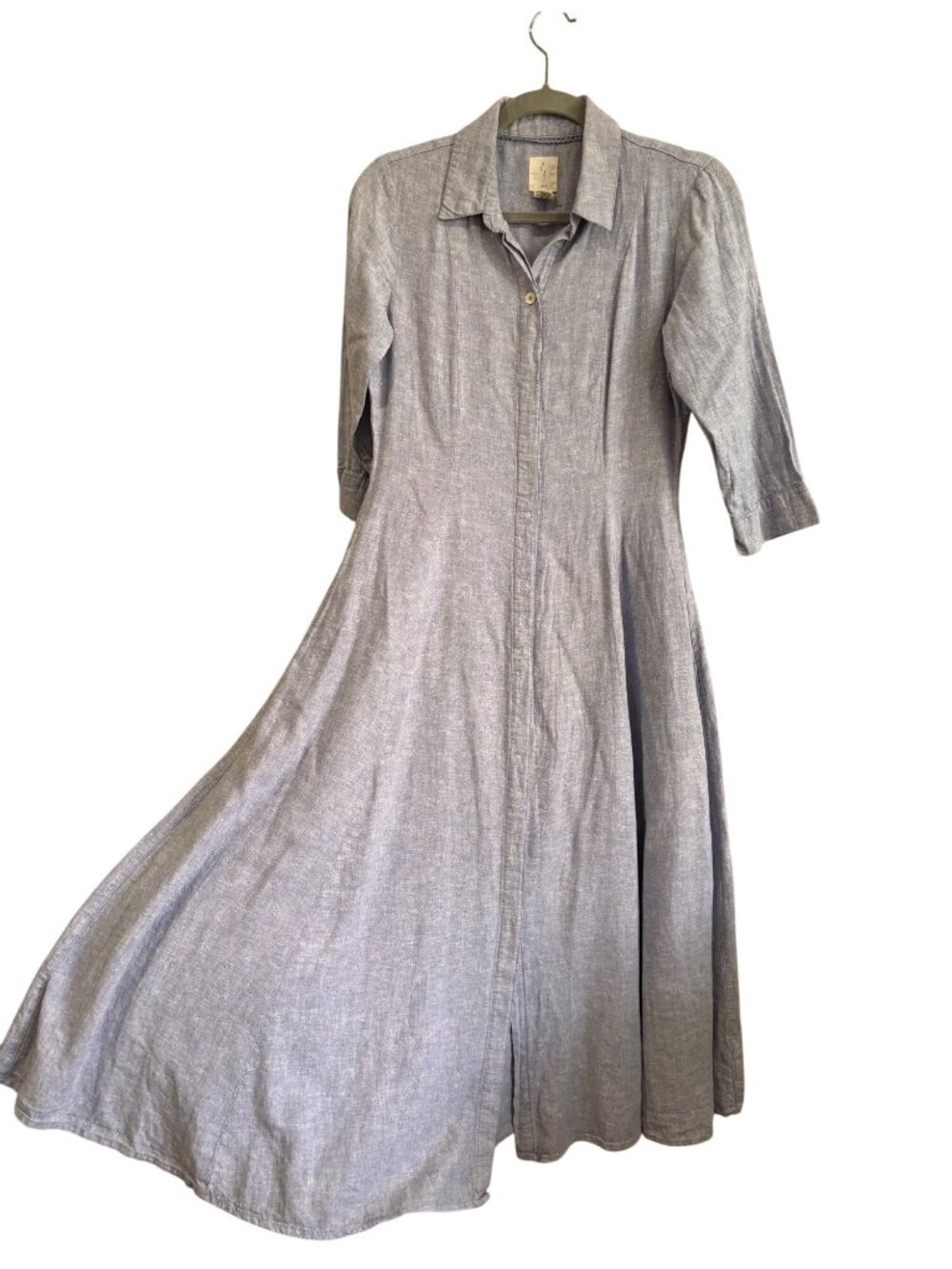 Joie Blue Linen Blend Midi Shirt Dress With 3/4 Sleeves XS